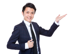 Businessman with hand show with blank sign